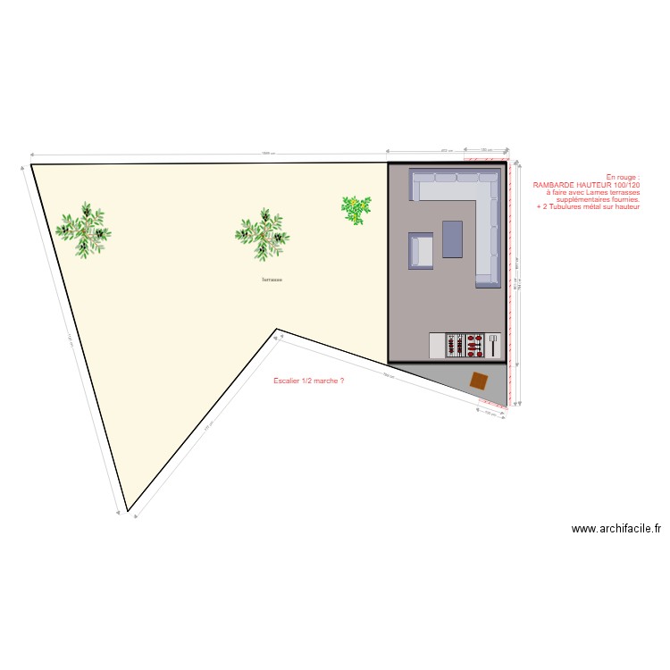 TERRASSE 2025 Etendue. Plan de 1 pièce et 111 m2