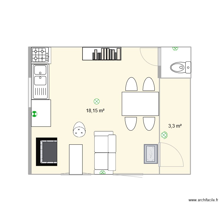 CABANISTANY. Plan de 2 pièces et 21 m2