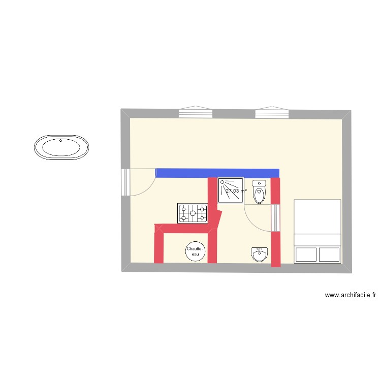 chez thomas. Plan de 1 pièce et 27 m2