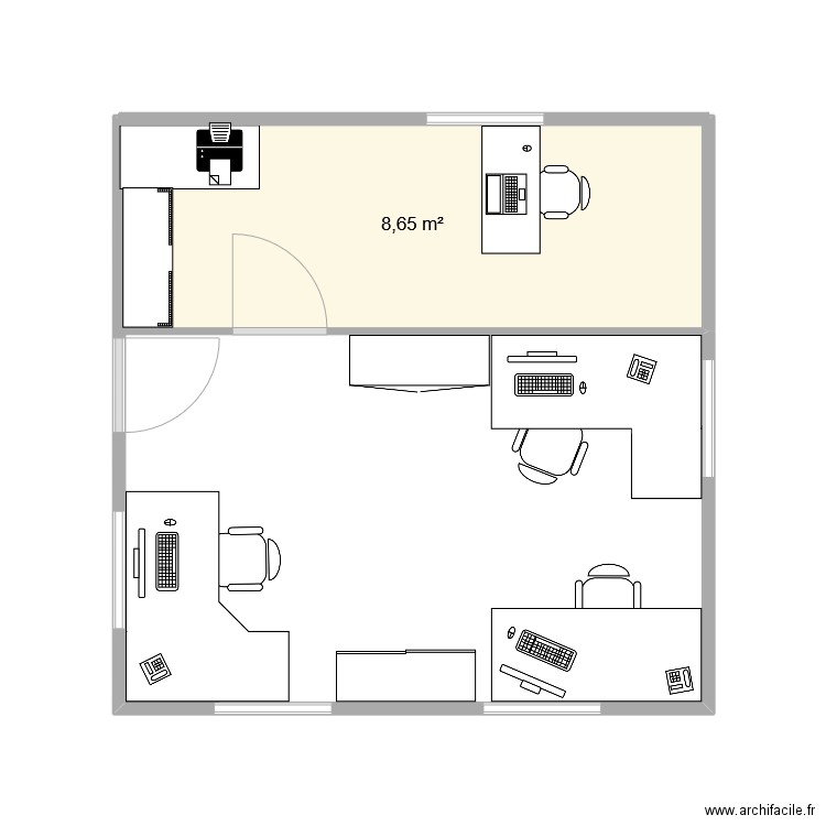 buro 1. Plan de 1 pièce et 9 m2