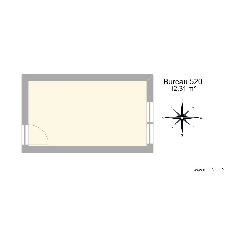 Bureau R 520. Plan de 1 pièce et 12 m2