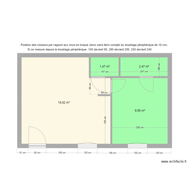 studio léon blum placo. Plan de 4 pièces et 34 m2