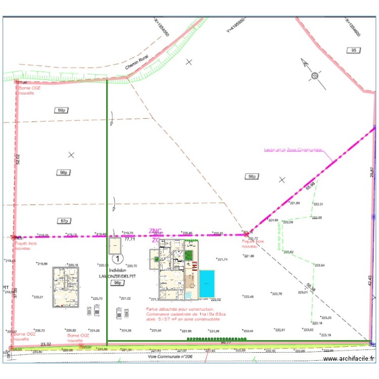 Plan Initiale 100m² + maison 136m² sur terrain. Plan de 25 pièces et 383 m2