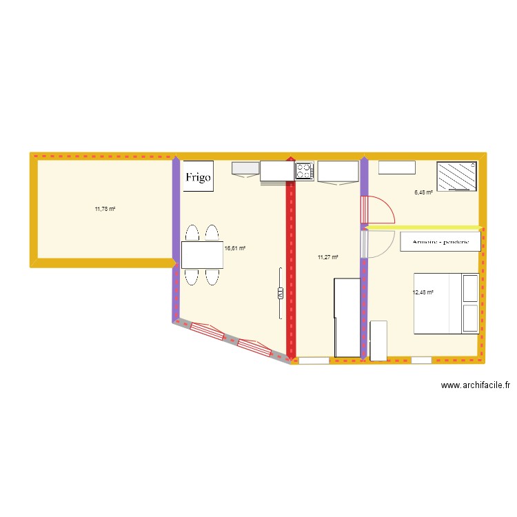 projet. Plan de 5 pièces et 59 m2