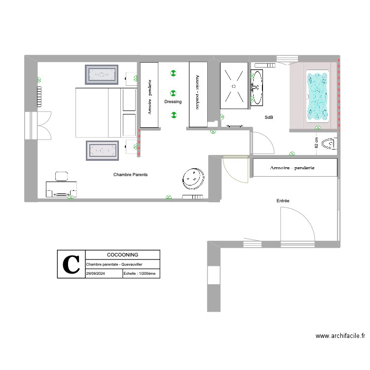 Chambre parentale. Plan de 0 pièce et 0 m2