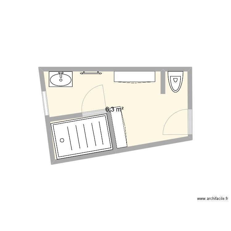 SDB BAS. Plan de 1 pièce et 6 m2