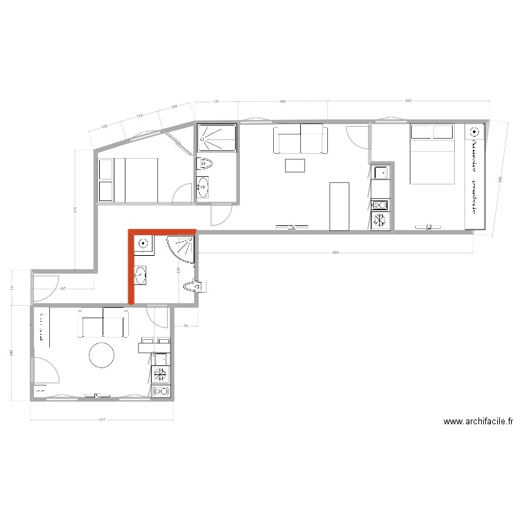 CALIFORNIE 1 STUDIO ET 3 PIECES new. Plan de 6 pièces et 58 m2