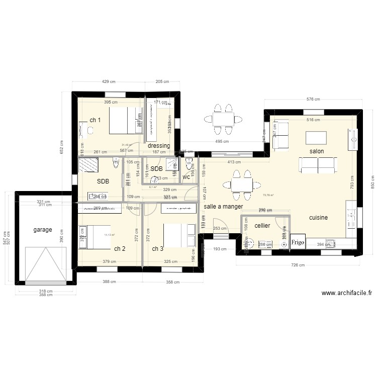 maison2. Plan de 4 pièces et 124 m2