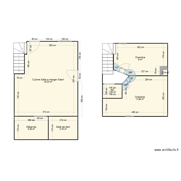 maison . Plan de 7 pièces et 55 m2