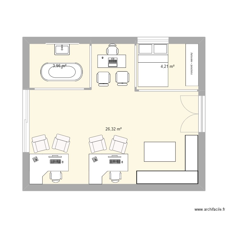 Showroom celingo. Plan de 3 pièces et 34 m2