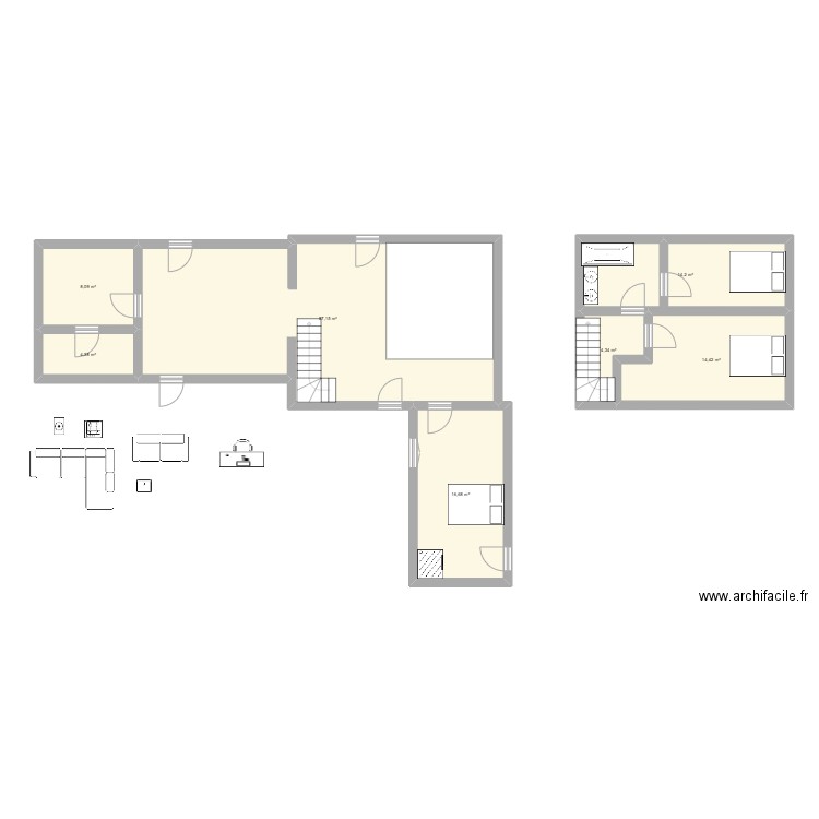 hotel fourré. Plan de 7 pièces et 119 m2