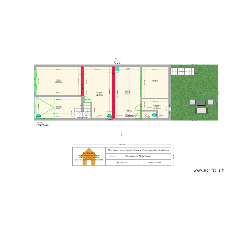 plan du rez de chaussé avec cotations. Plan de 7 pièces et 79 m2