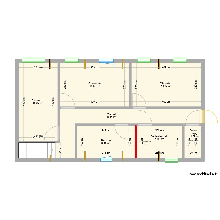 Etage Plénée - sans meubles. Plan de 7 pièces et 105 m2