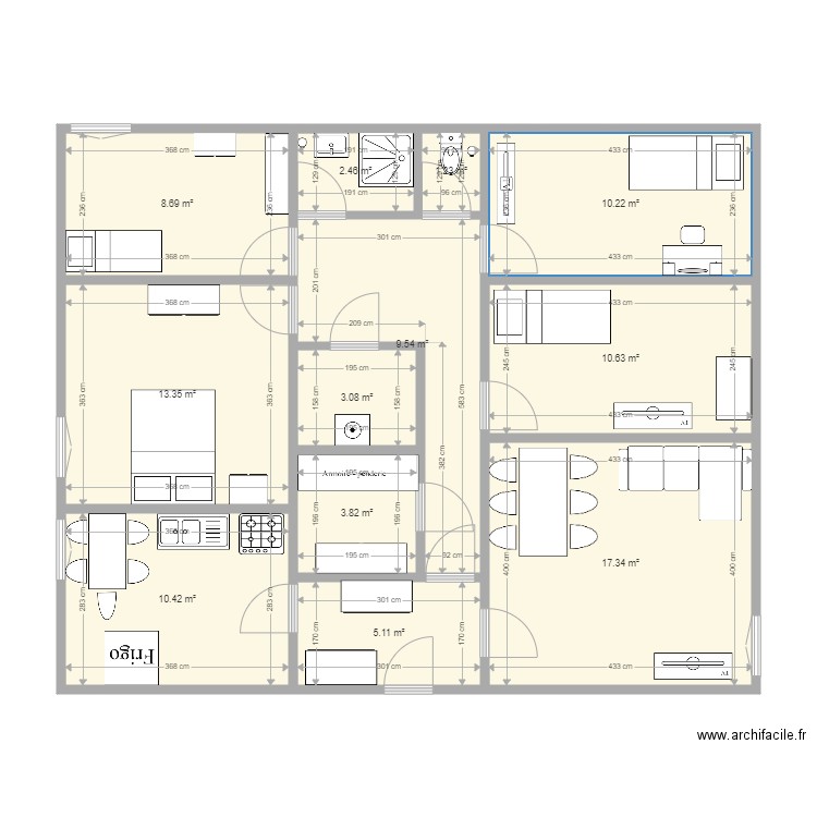 appartement . Plan de 12 pièces et 96 m2