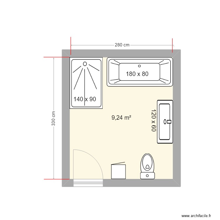 SDB02. Plan de 1 pièce et 9 m2