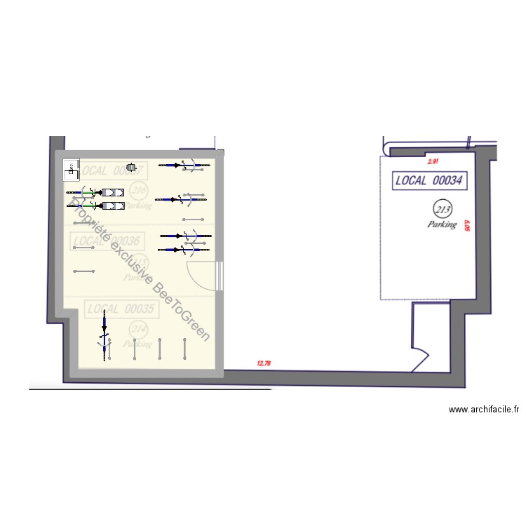 St honoré hines. Plan de 1 pièce et 37 m2