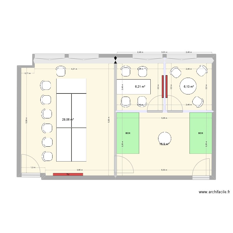 Locaux 2. Plan de 5 pièces et 58 m2