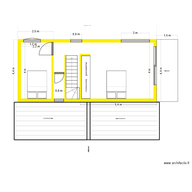 étage. Plan de 4 pièces et 50 m2