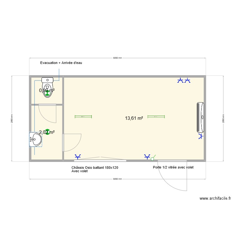 Plan pour Fosinvest. Plan de 3 pièces et 17 m2