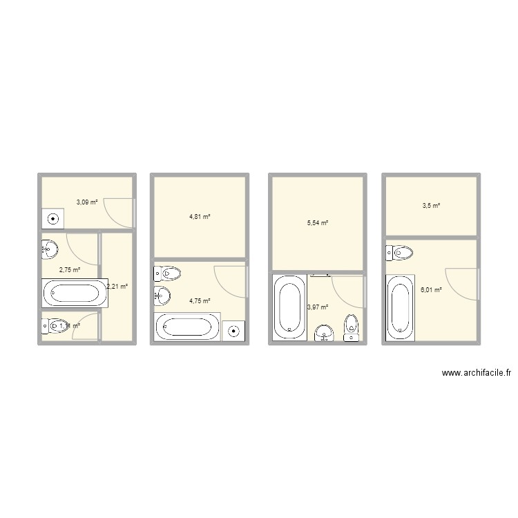 salle de bain. Plan de 10 pièces et 38 m2