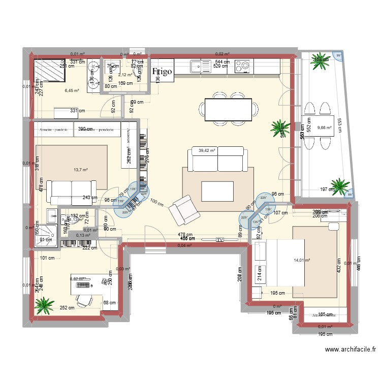 Appartement 94m2 modifié V2. Plan de 23 pièces et 95 m2