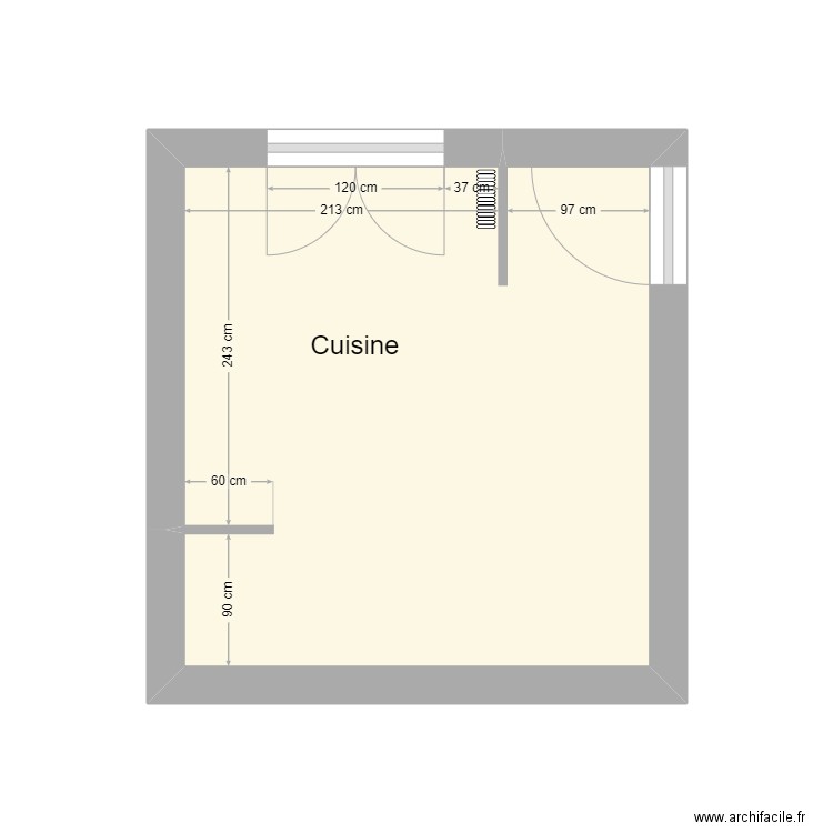 cuisine. Plan de 1 pièce et 11 m2