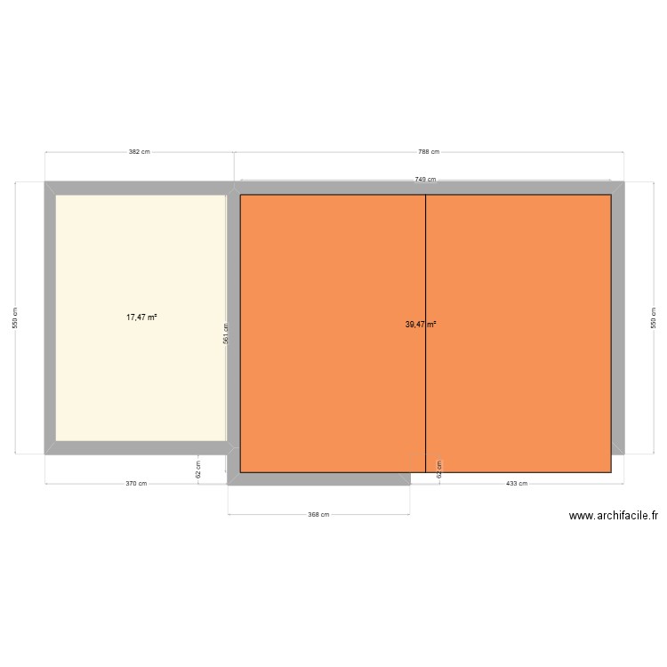 Toiture. Plan de 2 pièces et 57 m2