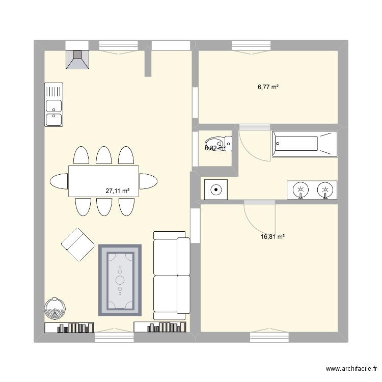 REL. Plan de 4 pièces et 52 m2