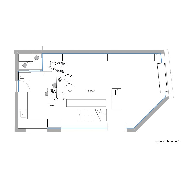 Magasin. Plan de 2 pièces et 51 m2