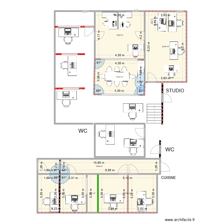 plan futurs bureaux bis. Plan de 7 pièces et 102 m2