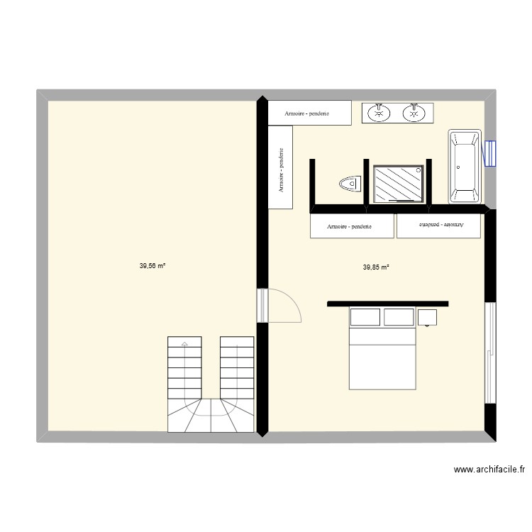 ETQGE +1. Plan de 2 pièces et 79 m2