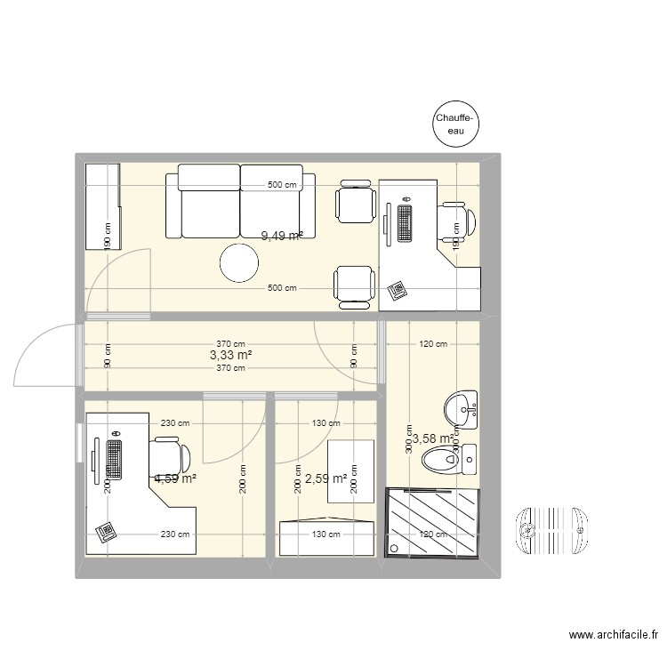 DIRECTION LEDA. Plan de 5 pièces et 24 m2