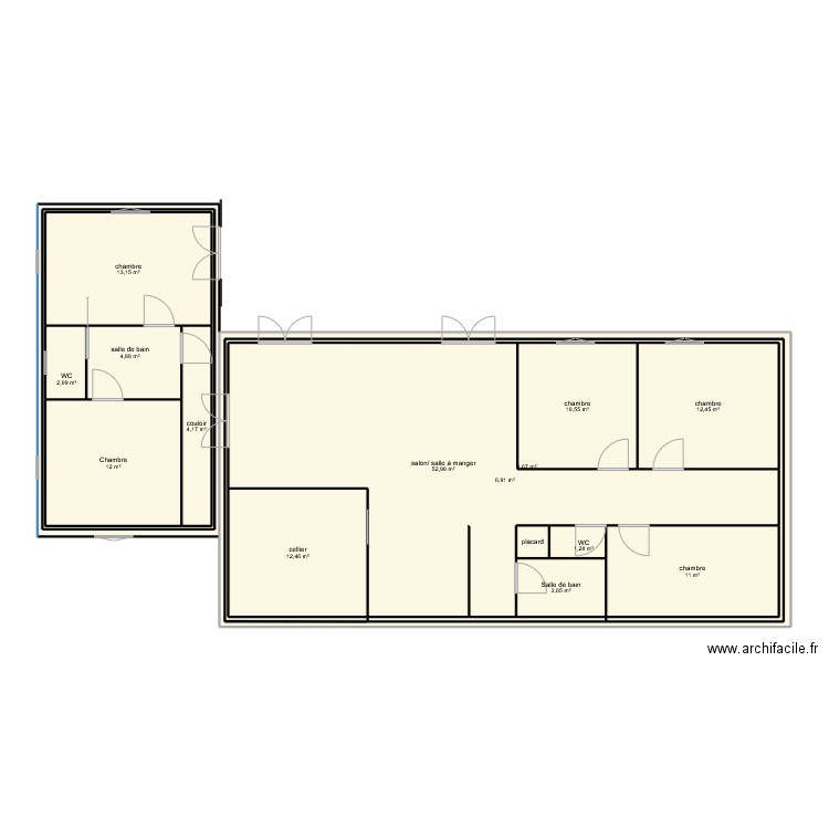 extension 2 plan noir et blanc. Plan de 18 pièces et 344 m2