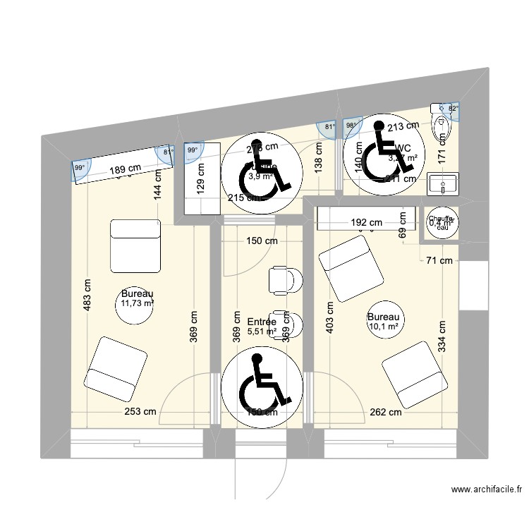 Plan bureaux du fond v2. Plan de 6 pièces et 35 m2