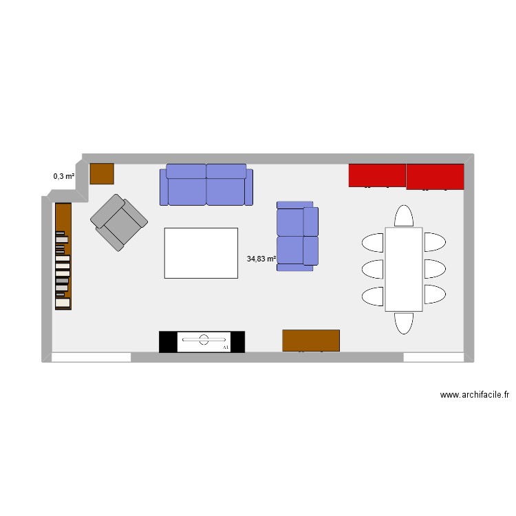 séjour. Plan de 2 pièces et 35 m2