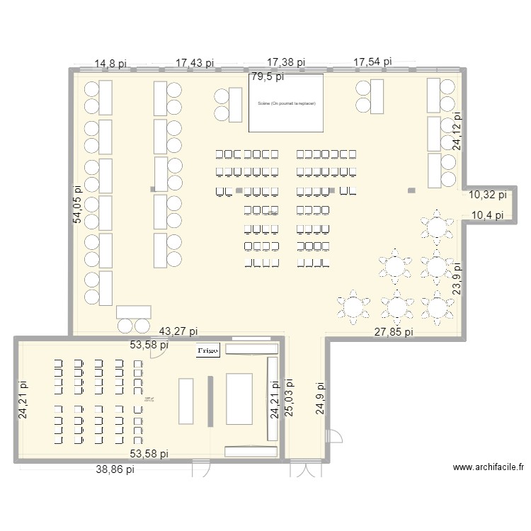 Salle FVQ. Plan de 2 pièces et 546 m2