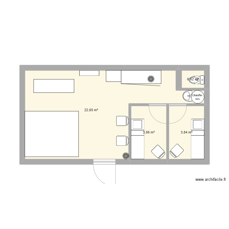 Cabinet long. Plan de 4 pièces et 31 m2