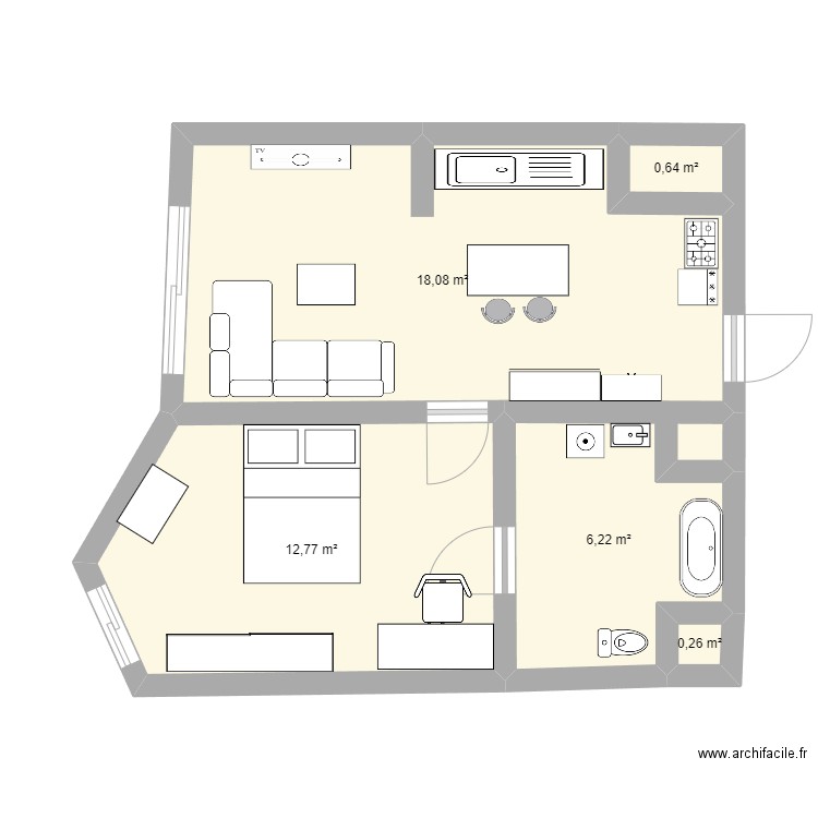 Appart pablo picasso. Plan de 5 pièces et 38 m2