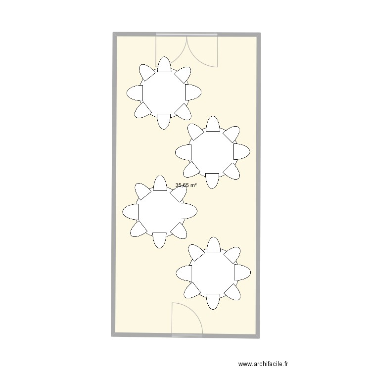 SAM 32 couverts. Plan de 1 pièce et 36 m2