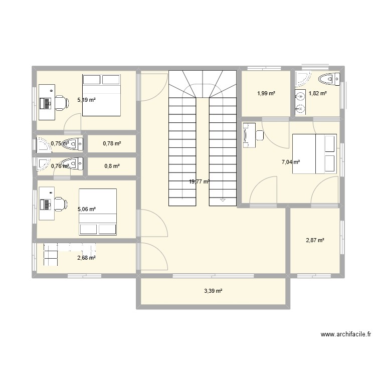 guy. Plan de 13 pièces et 53 m2