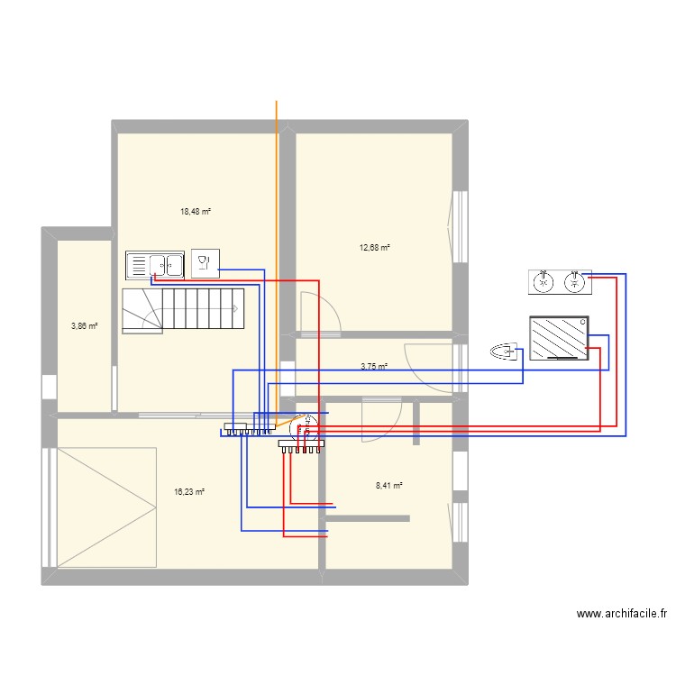 PLAN PLOMBERIE. Plan de 6 pièces et 63 m2