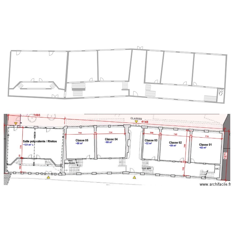 EFT BAT 4  et 5 RDC. Plan de 3 pièces et 490 m2