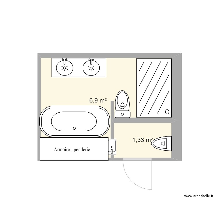 SALLE DE BAINS 1 - Plan 2 pièces 8 m2 dessiné par MARY1414