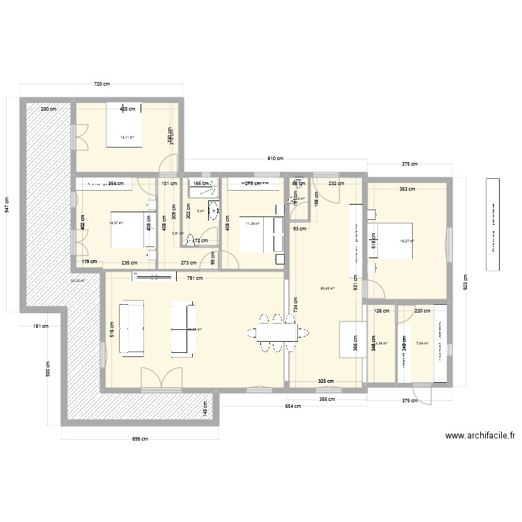 Prejet Resty RDC 4ch. Plan de 12 pièces et 185 m2