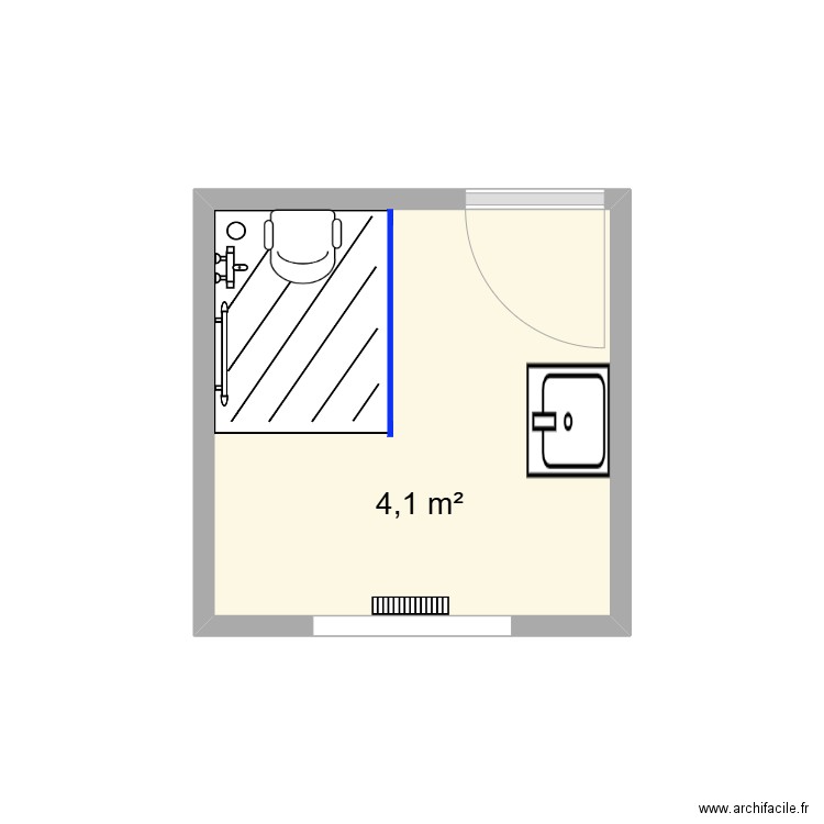 DEKENS après travaux. Plan de 1 pièce et 4 m2