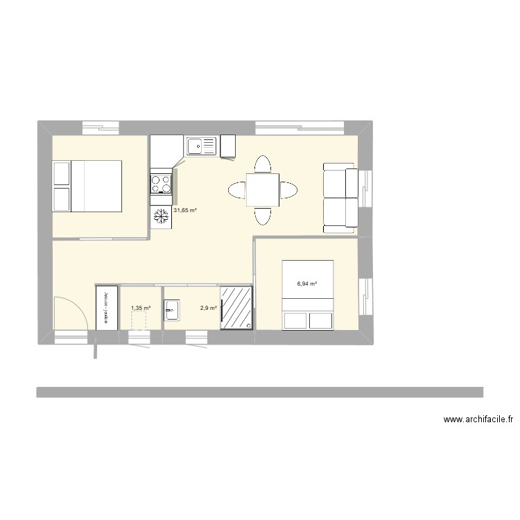 Chalet. Plan de 4 pièces et 43 m2