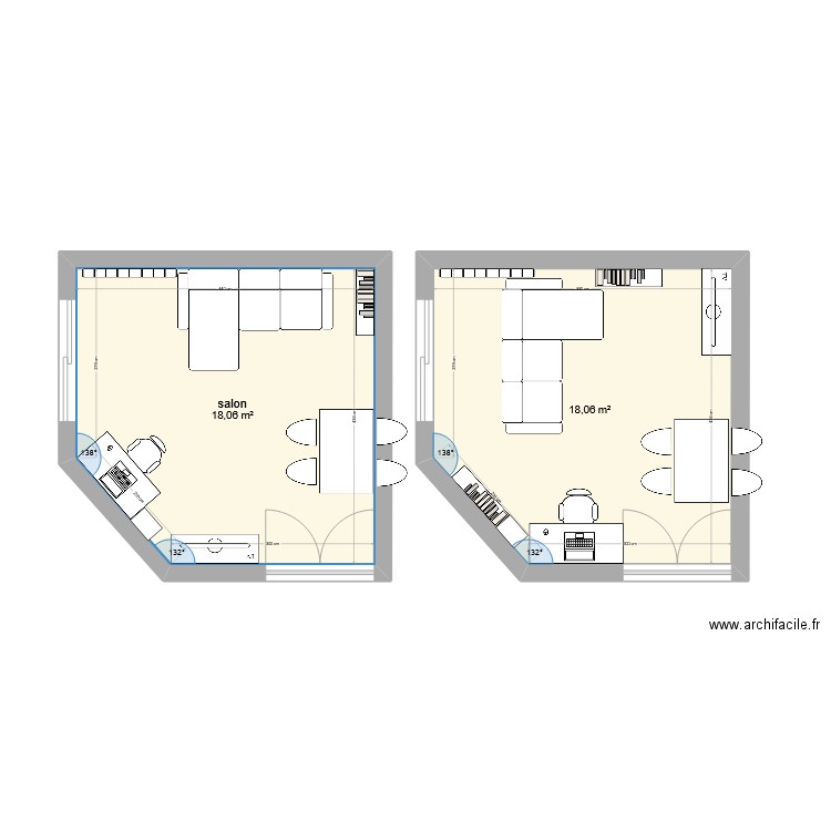 Lyon salon. Plan de 2 pièces et 36 m2