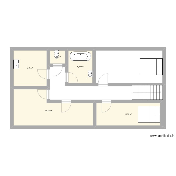 1 ETAGE . Plan de 5 pièces et 42 m2