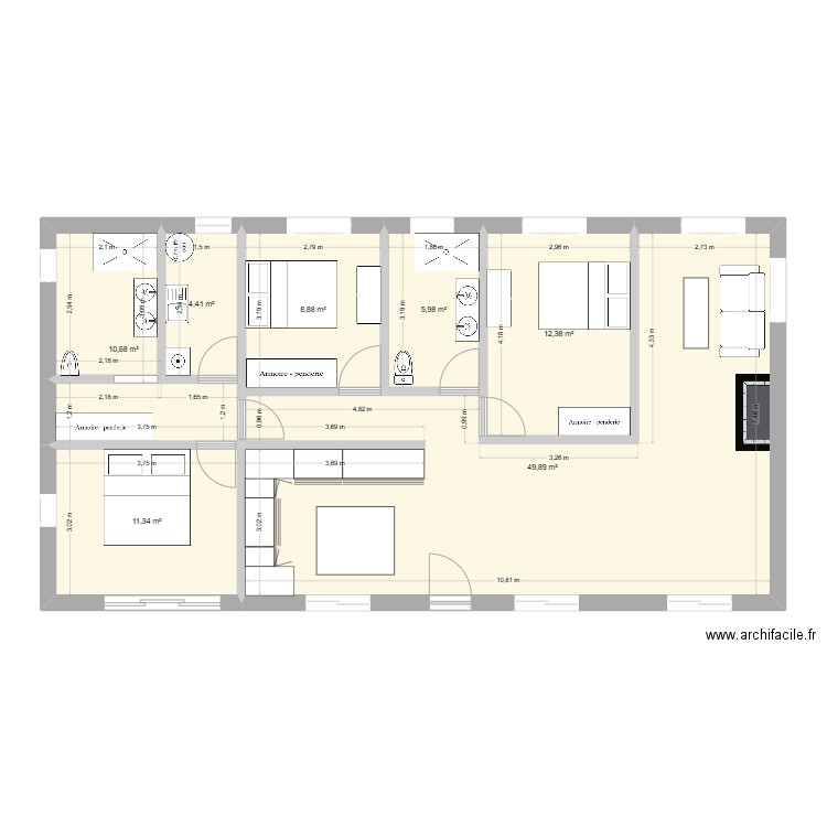 Bajamont. Plan de 7 pièces et 104 m2