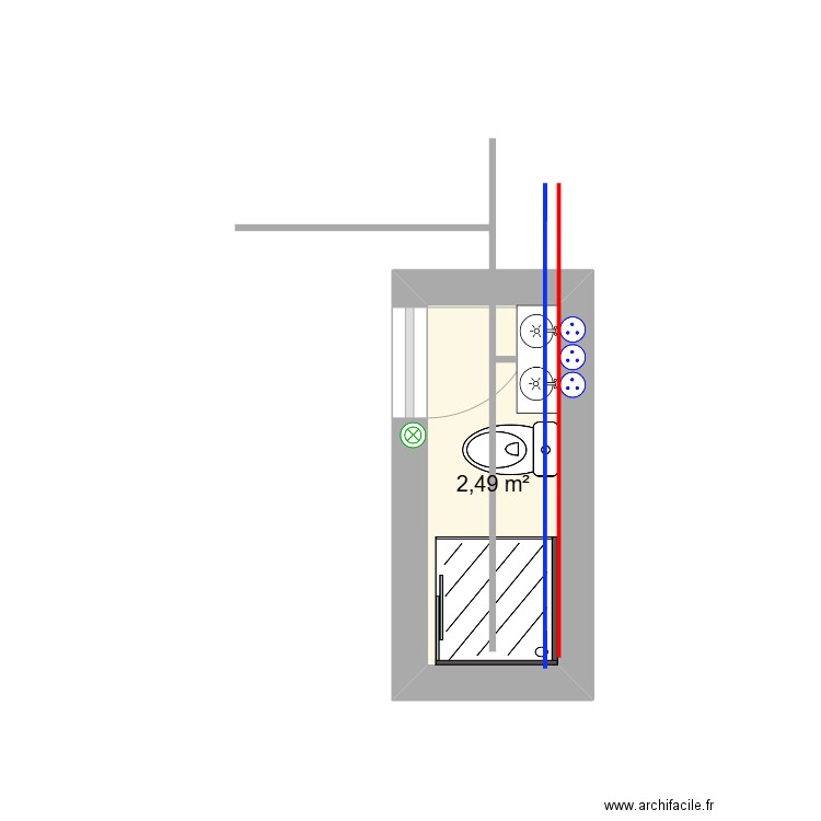 salle d'eau . Plan de 1 pièce et 2 m2